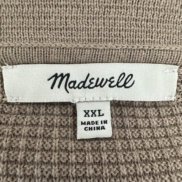 Madewell Mens Johnny Collar Waffle Knit Polo Sweater Size XXL 100% Cotton Stone - Picture 6 of 8